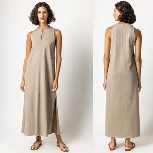LILLA P | Sleeveless Keyhole Maxi Dress with Side Slits Sand Women’s Size XL